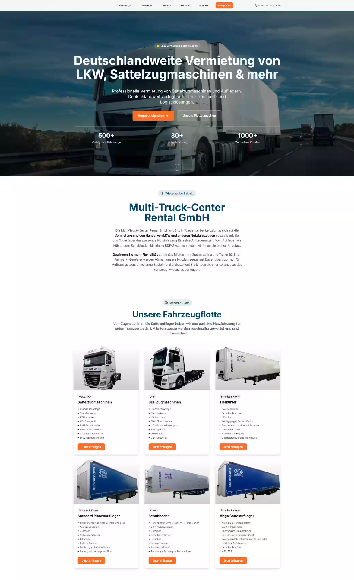 Unternehmenswebsite für deutschlandweite LKW- und Sattelzugmaschinen-Vermietung