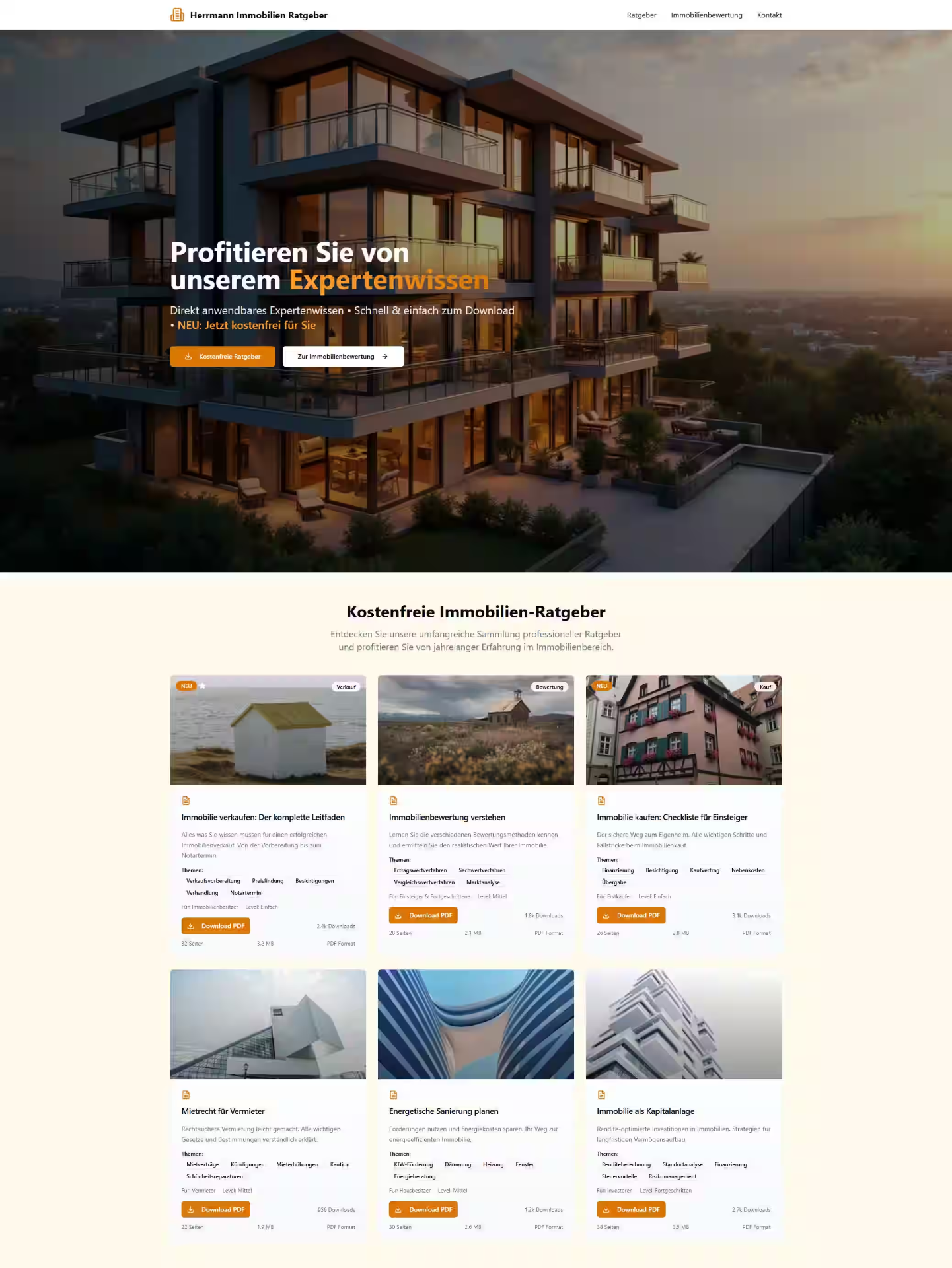 Lead-Generation-Website für Immobilien-Ratgeber und kostenlose Immobilienbewertung