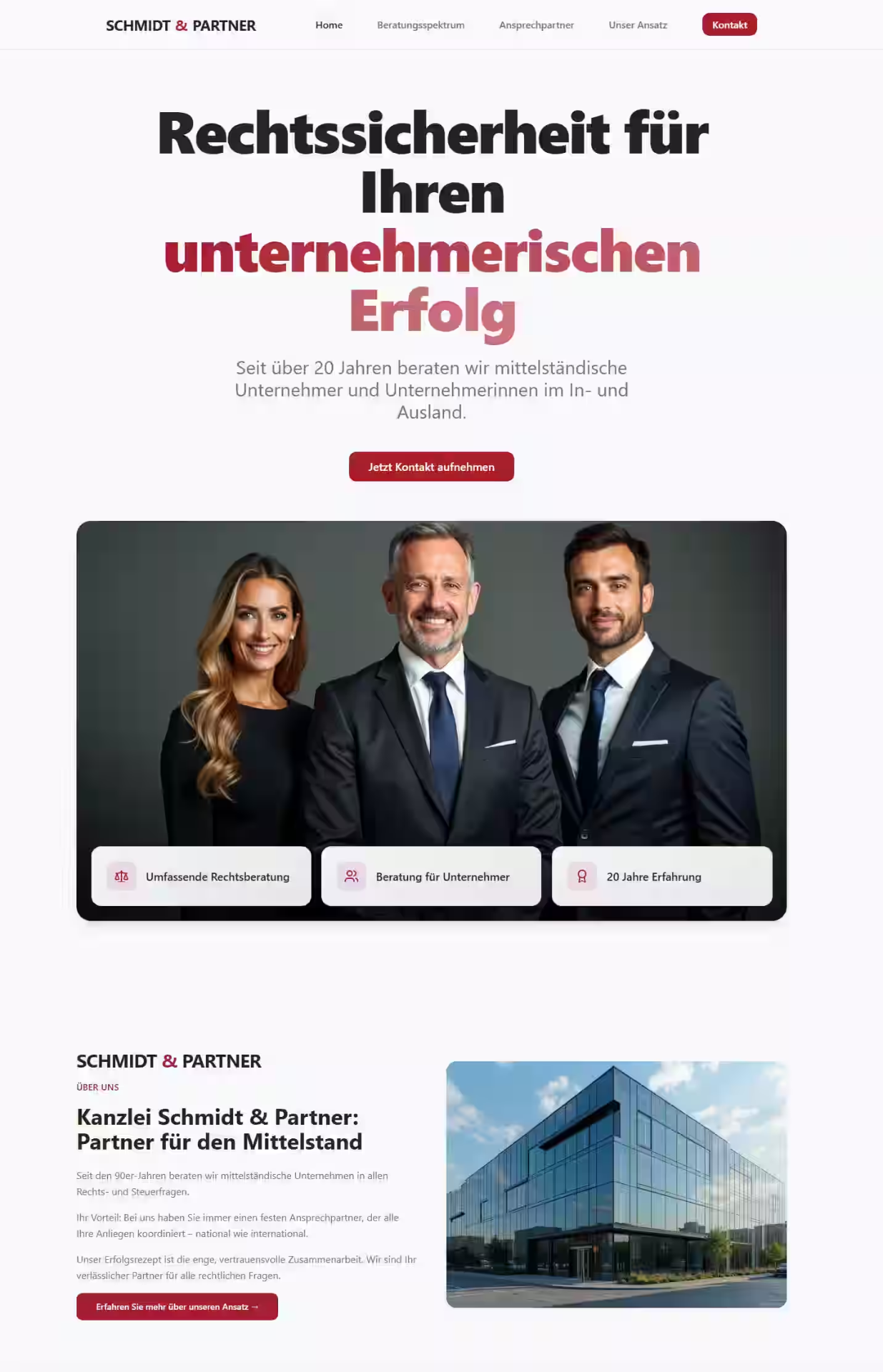 Unternehmenswebsite für eine Wirtschaftskanzlei für den Mittelstand